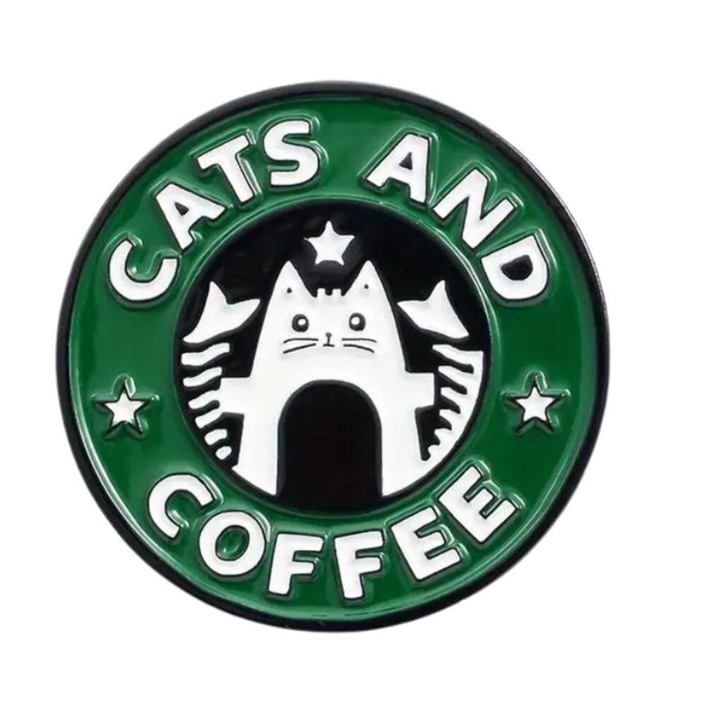 Cats and Coffee Enamel Pin - Cute Coffee Parody Pin for Cat Lovers